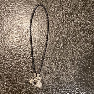 Lia Sophia black beaded leather necklace with bling heart, gem.